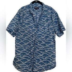 TRUNKS & SURF Co Mens Swim Button Up Beachwear Sz L Hawaiian Blue Tropical Shirt